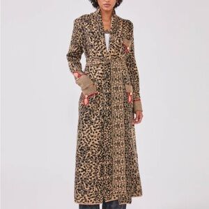Hayley Menzies Hari Leopard Print Trench Coat with Red Accents